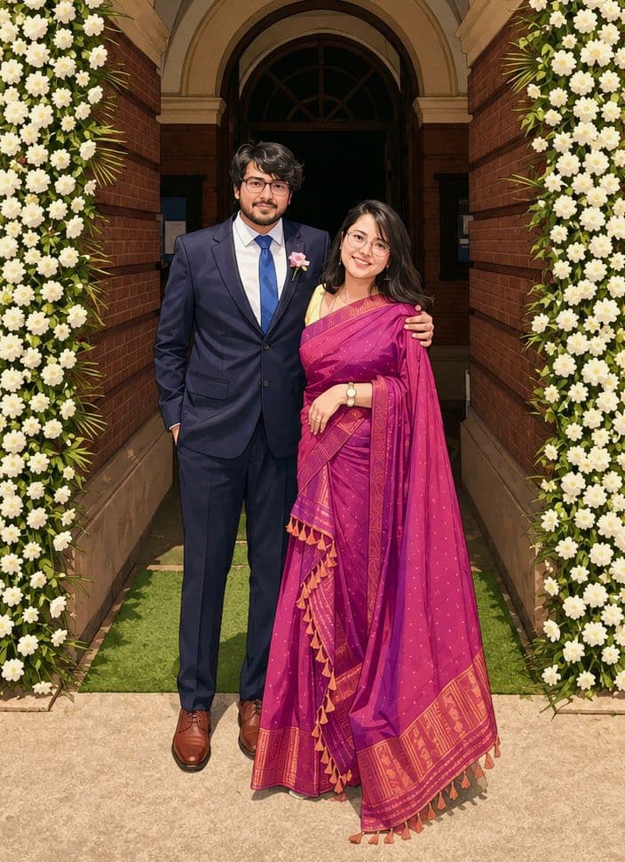 Bipanchi and Tanmay dressed for a celebration